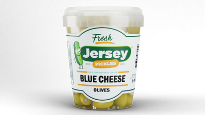 Jar of blue cheese, stuffed olives