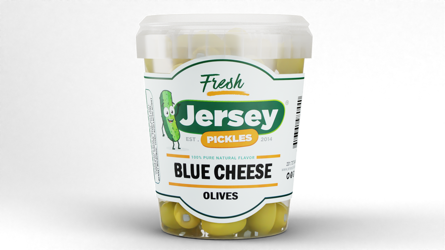Jar of blue cheese, stuffed olives