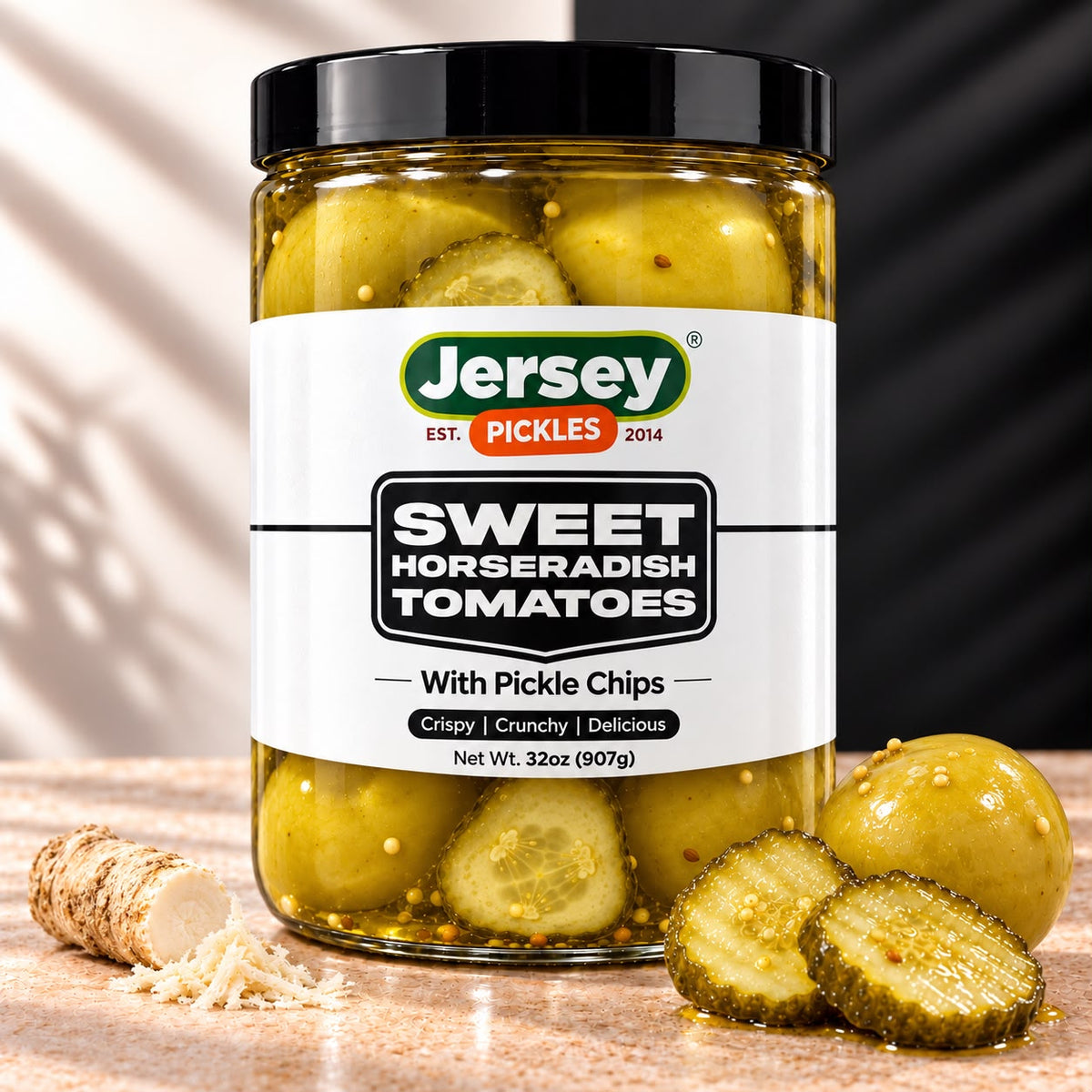Sweet Horseradish Pickled Tomatoes
