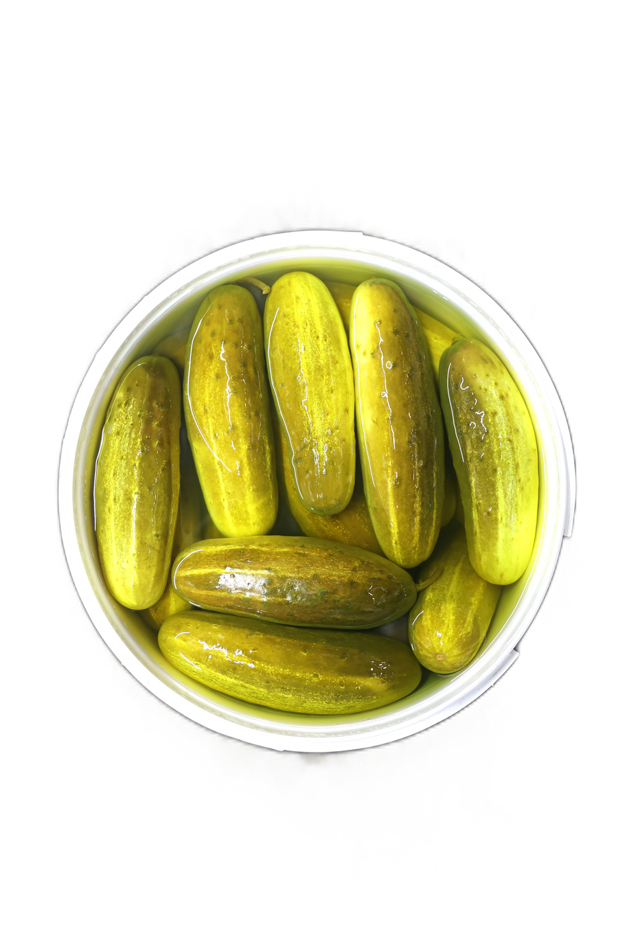 jar of jumbo dill pickles viewed from above with lid open