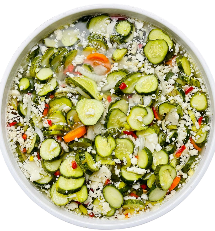 cucumber chips salad viewed from the top with no lid
