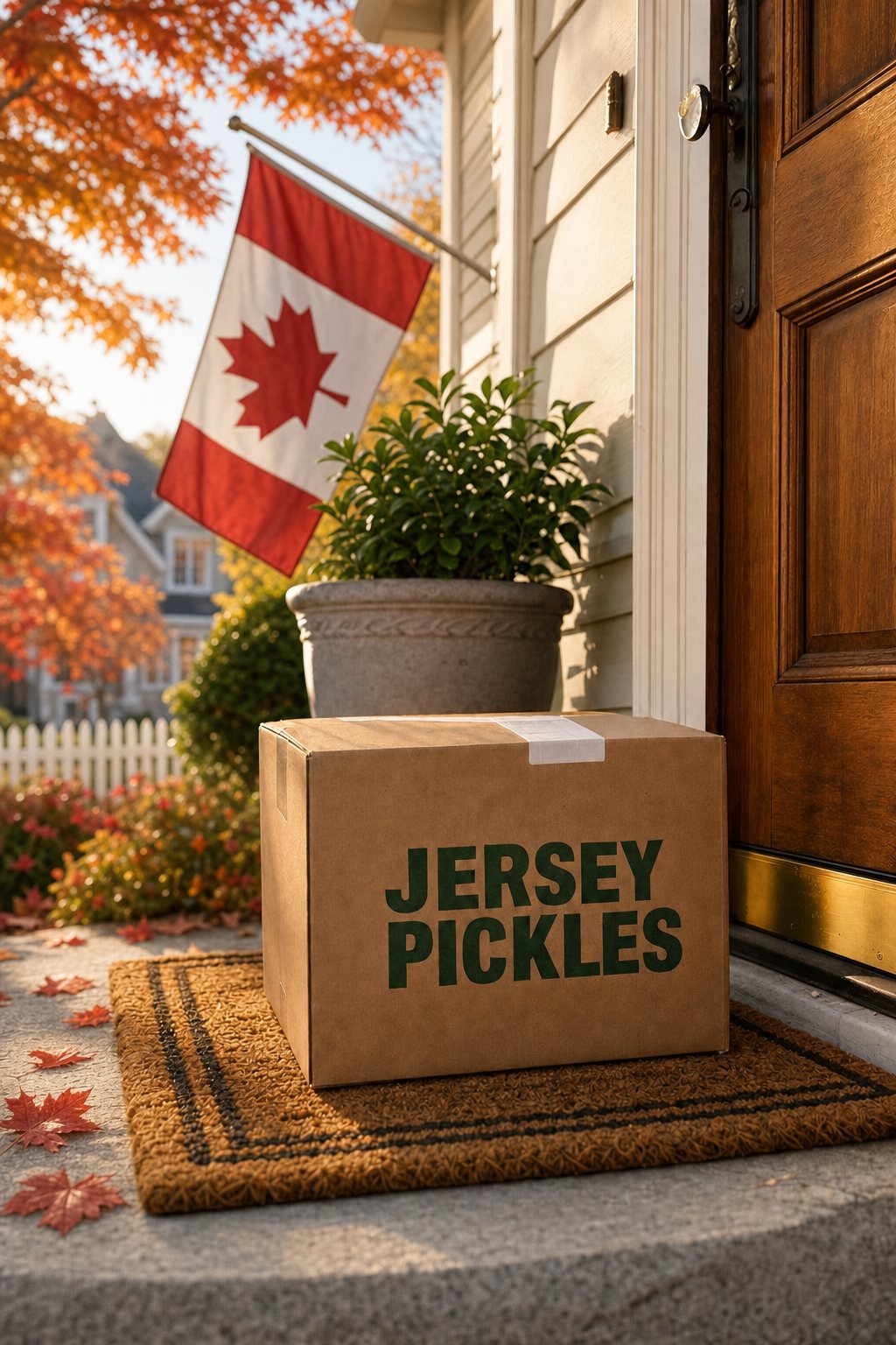A Jersey Pickles build-your-own box on a doorstep