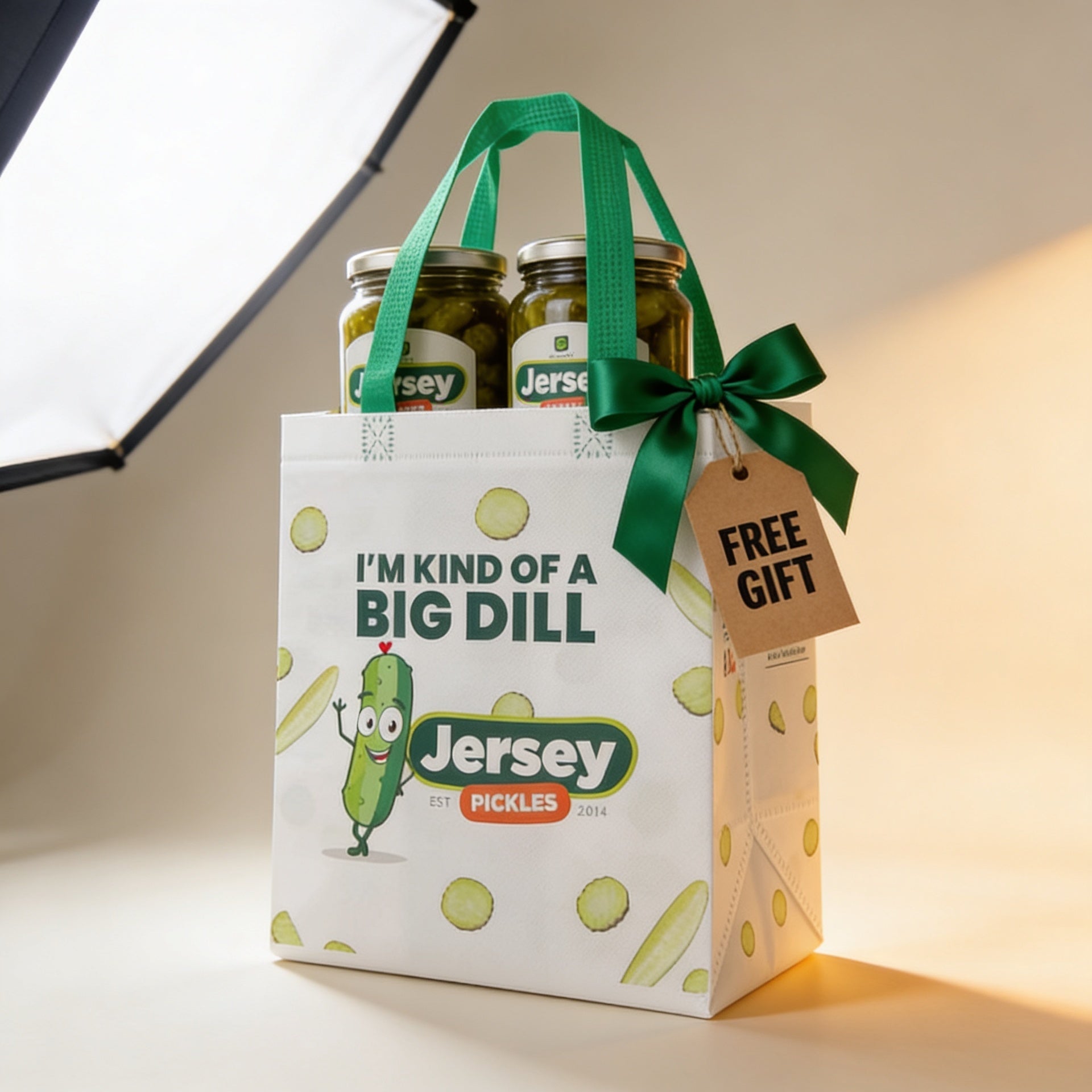 Free Jersey Pickles 'Big Dill' reusable tote bag with pickle jars