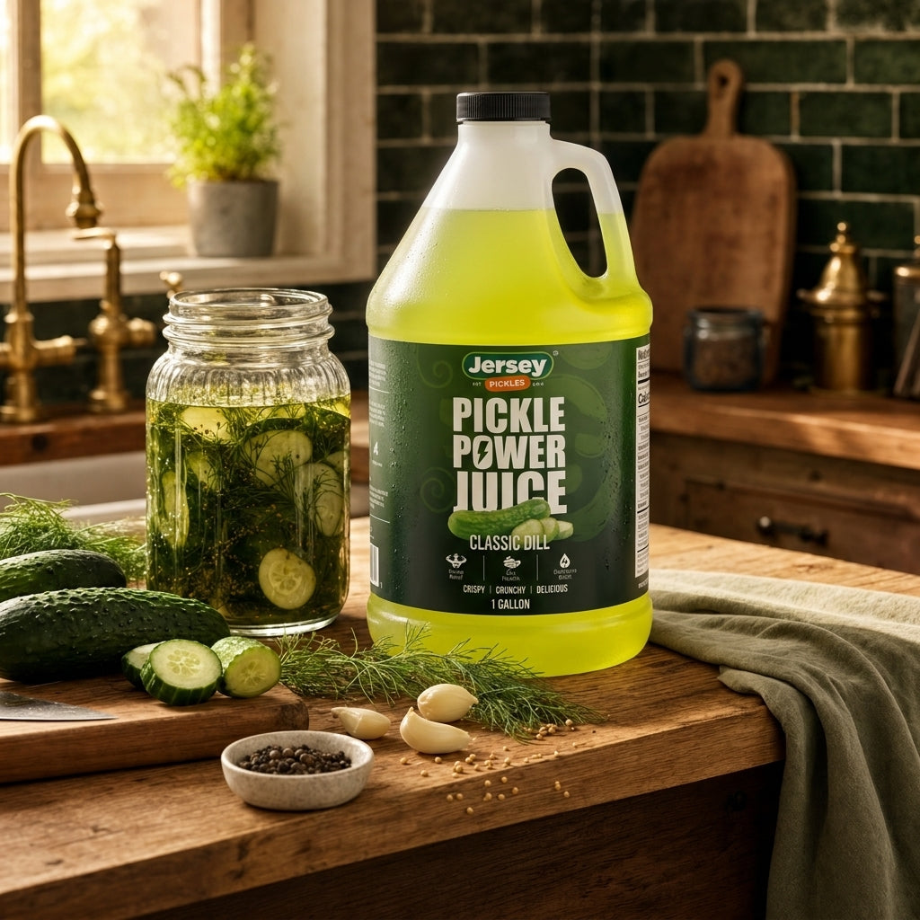 Jersey Pickles Pickle Power Juice — 1 gallon jug of classic dill pickle juice