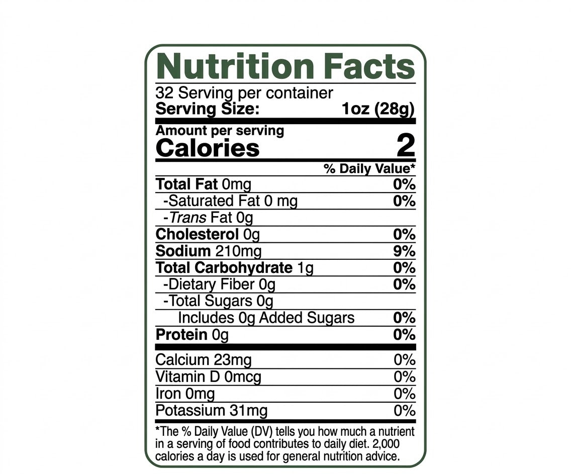 Nutrition facts for Classic Kosher Dill Juice